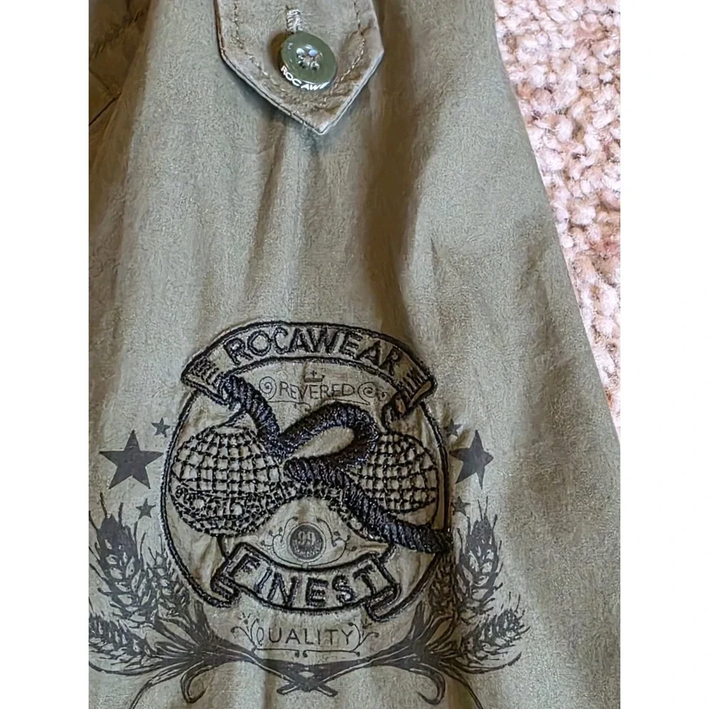Rocawear Shirt‎ Mens 3X-LARGE XXX 100% Cotton Military Green Button